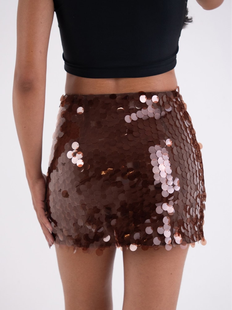 Amy Lynn Brown Gloria Translucent Disc Sequin Mini Skirt - Image 5 of 5 Amy Lynn Brown Gloria Translucent Disc Sequin Mini Skirt - Image 5 of 5