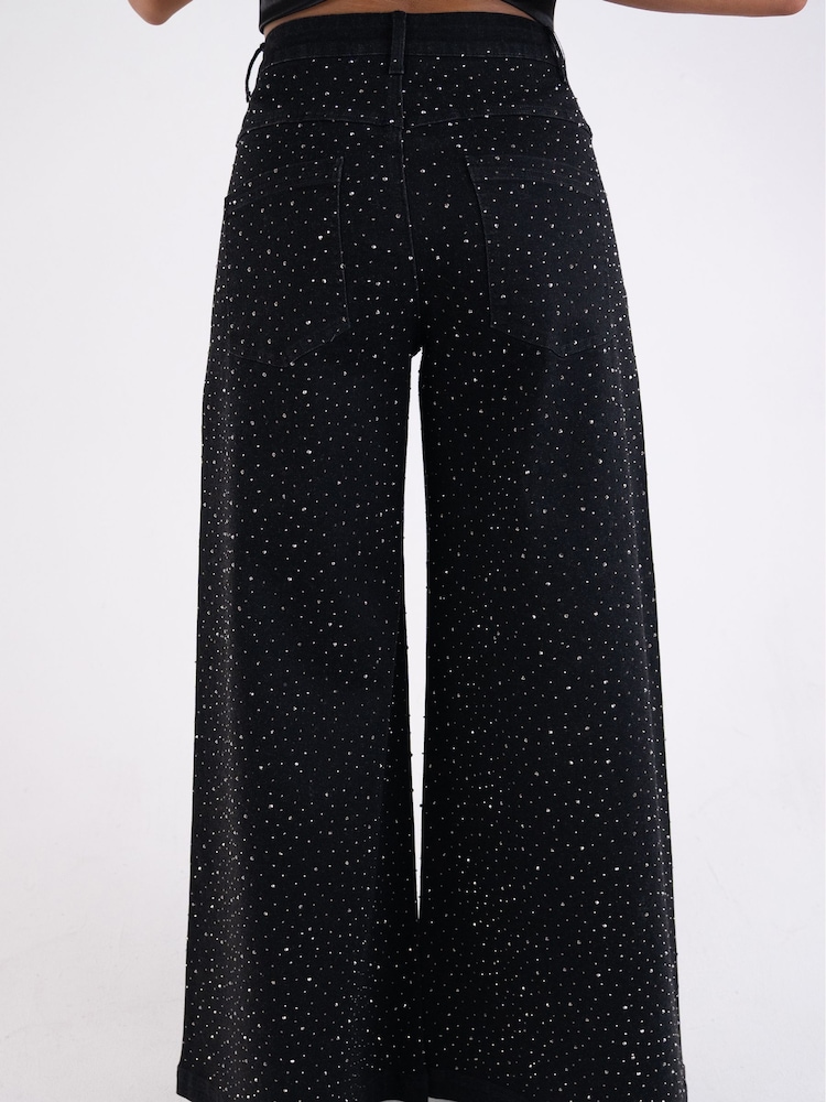 Amy Lynn Black Demi Stretch Denim Embellished Wide Leg Jeans - Image 6 of 6 Amy Lynn Black Demi Stretch Denim Embellished Wide Leg Jeans - Image 6 of 6