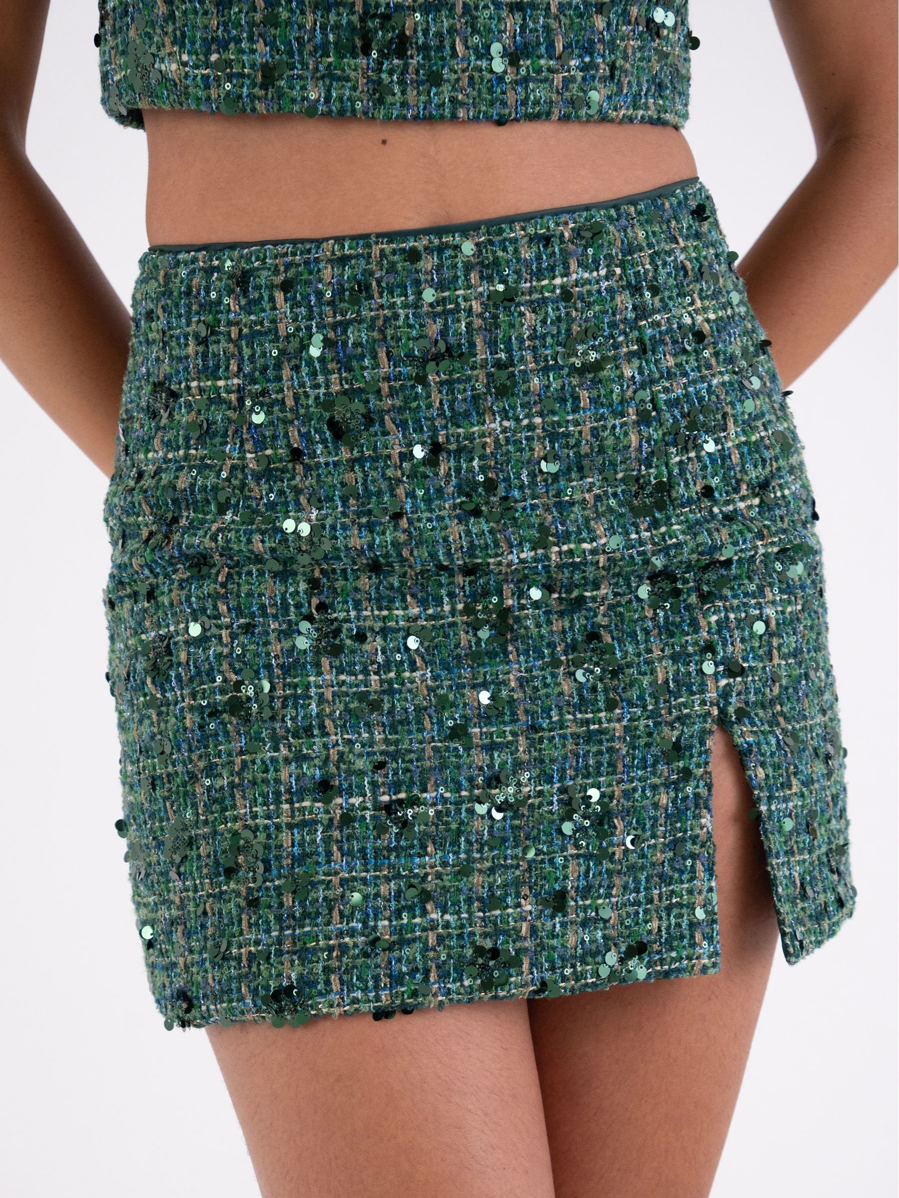 Buy Amy Lynn Green Tina Sequin Boucle Mini Skirt from the Next UK