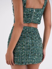 Amy Lynn Green Tina Sequin Boucle Mini Skirt - Image 6 of 6