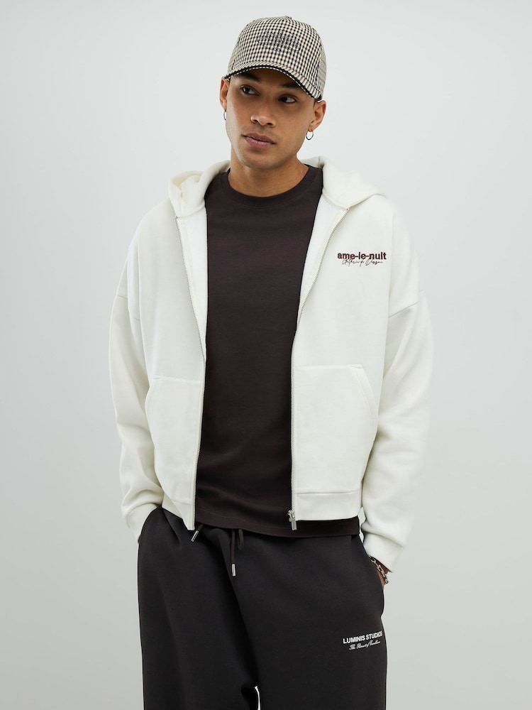 River Island Cream Ame Le Nuit Oversized Zip Through Hoodie - Image 1 of 4 River Island Cream Ame Le Nuit Oversized Zip Through Hoodie - Image 1 of 4