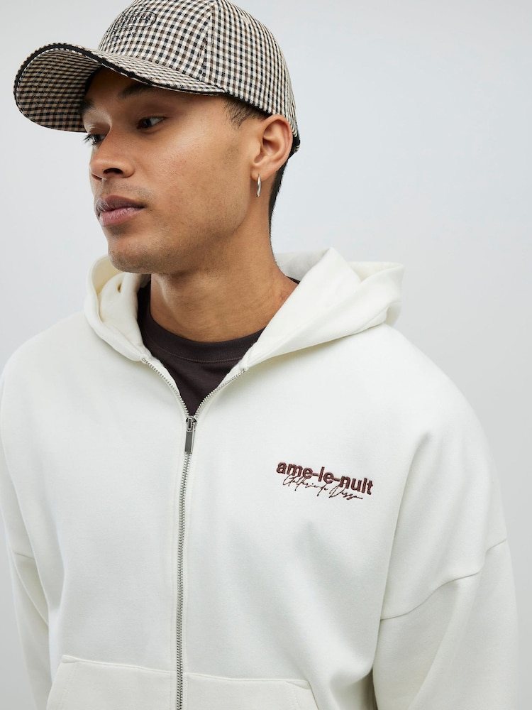 River Island Cream Ame Le Nuit Oversized Zip Through Hoodie - Image 4 of 4 River Island Cream Ame Le Nuit Oversized Zip Through Hoodie - Image 4 of 4