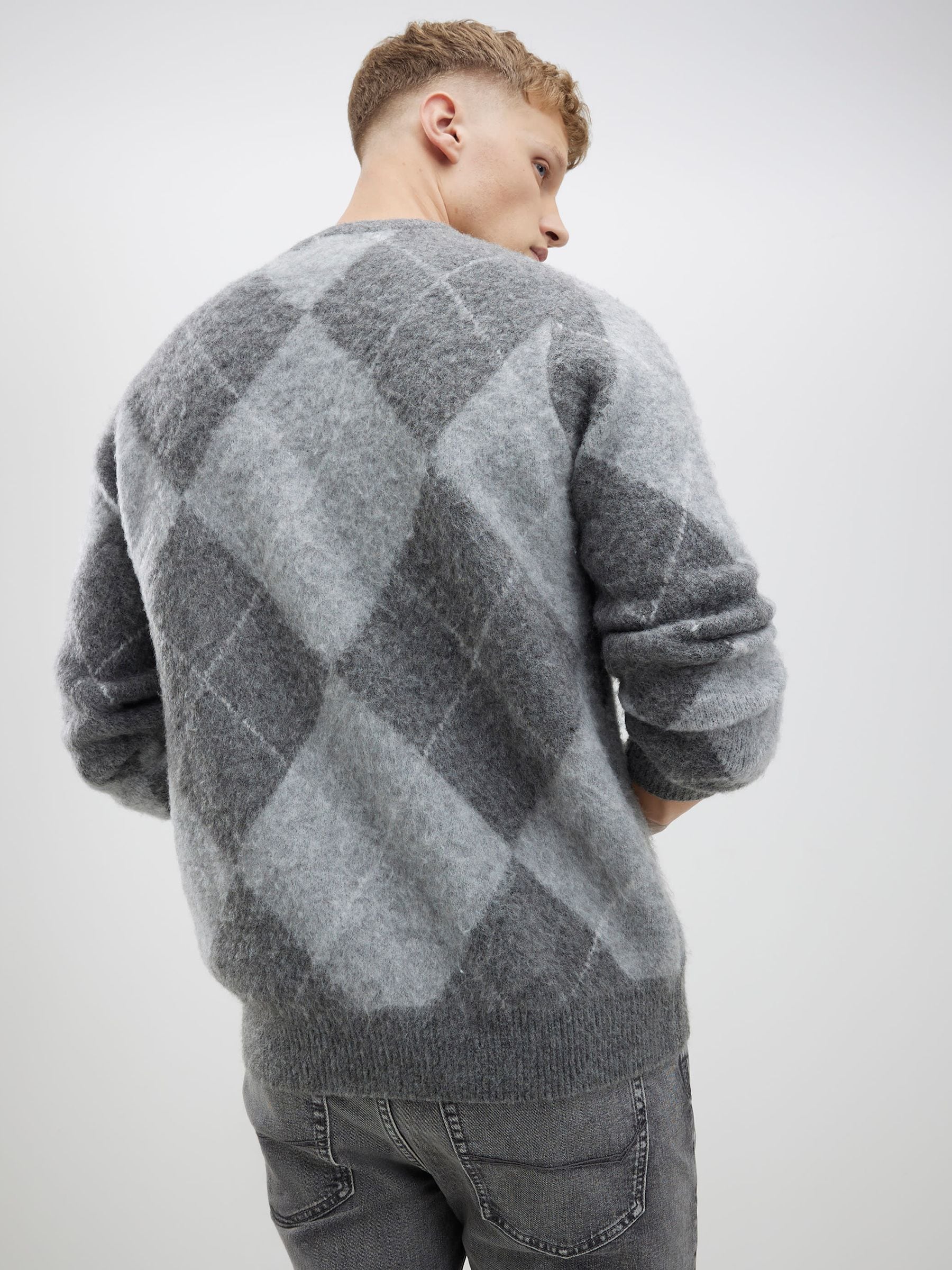 Buy River Island Grey Brushed Argyle Crew Neck Jumper from Next