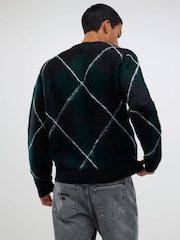 River Island Green Brushed Argyle Crew Neck Jumper - Image 4 of 4