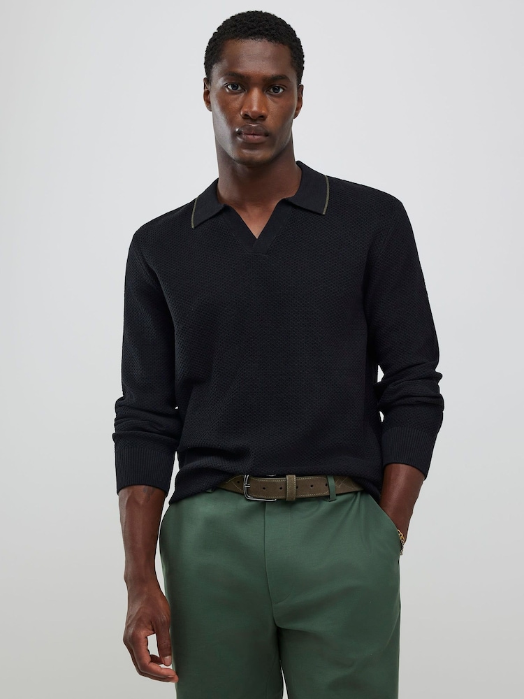 River Island Black Texture Open Collar Jumper - Image 1 of 4