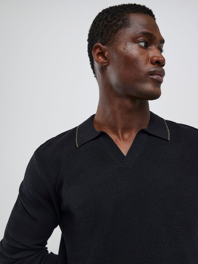 River Island Black Texture Open Collar Jumper - Image 4 of 4