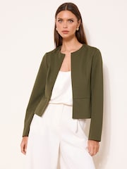 Lipsy Khaki Green Cropped Collarless Blazer - Image 1 of 4