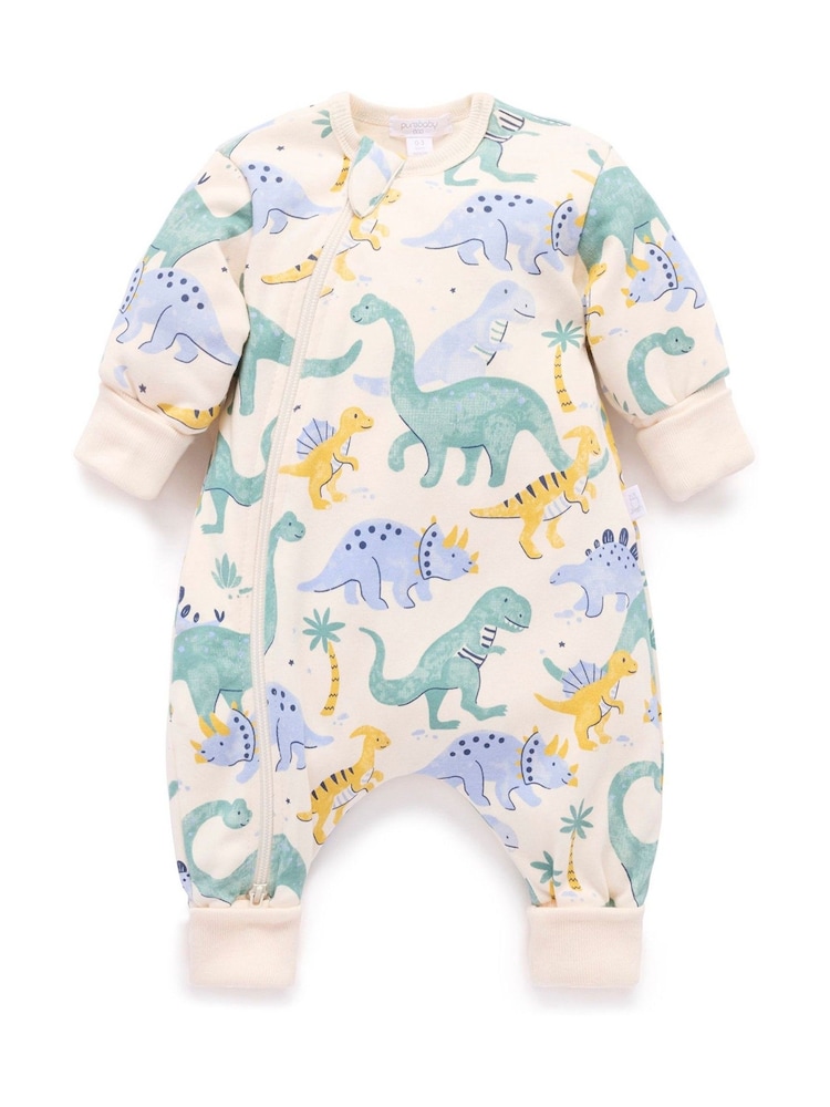 Purebaby Blue Padded Sleeve Sleepsuit Onesie - Image 1 of 5 Purebaby Blue Padded Sleeve Sleepsuit Onesie - Image 1 of 5