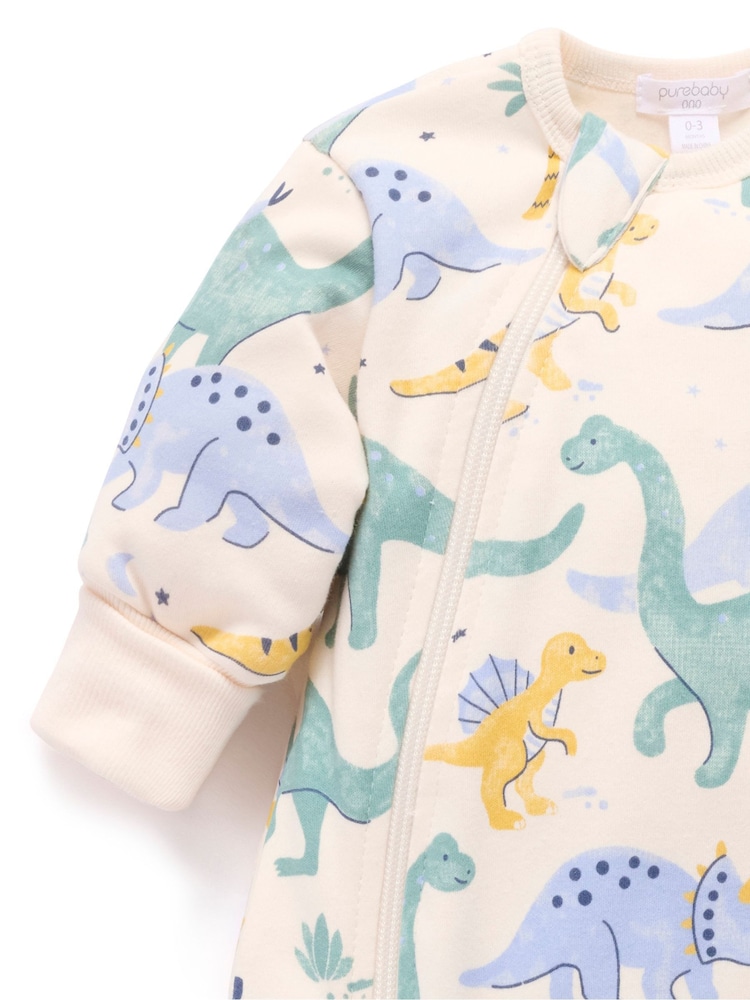 Purebaby Blue Padded Sleeve Sleepsuit Onesie - Image 2 of 5 Purebaby Blue Padded Sleeve Sleepsuit Onesie - Image 2 of 5