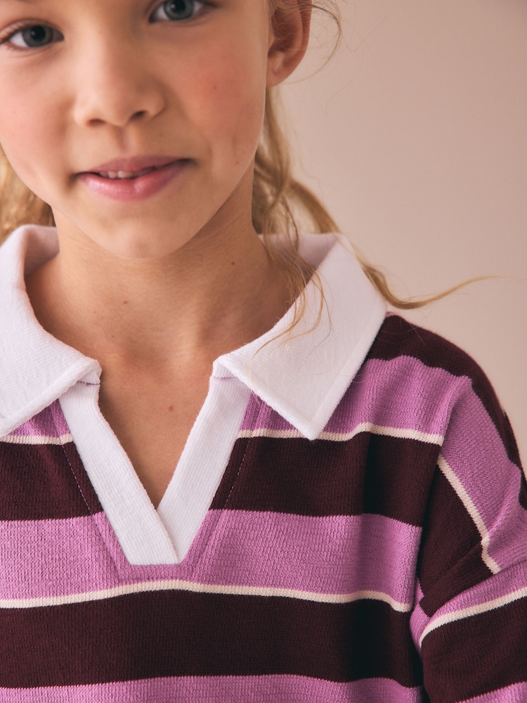 Burgundy Stripe Long Sleeve Rugby Dress (3-16yrs) - Image 4 of 4