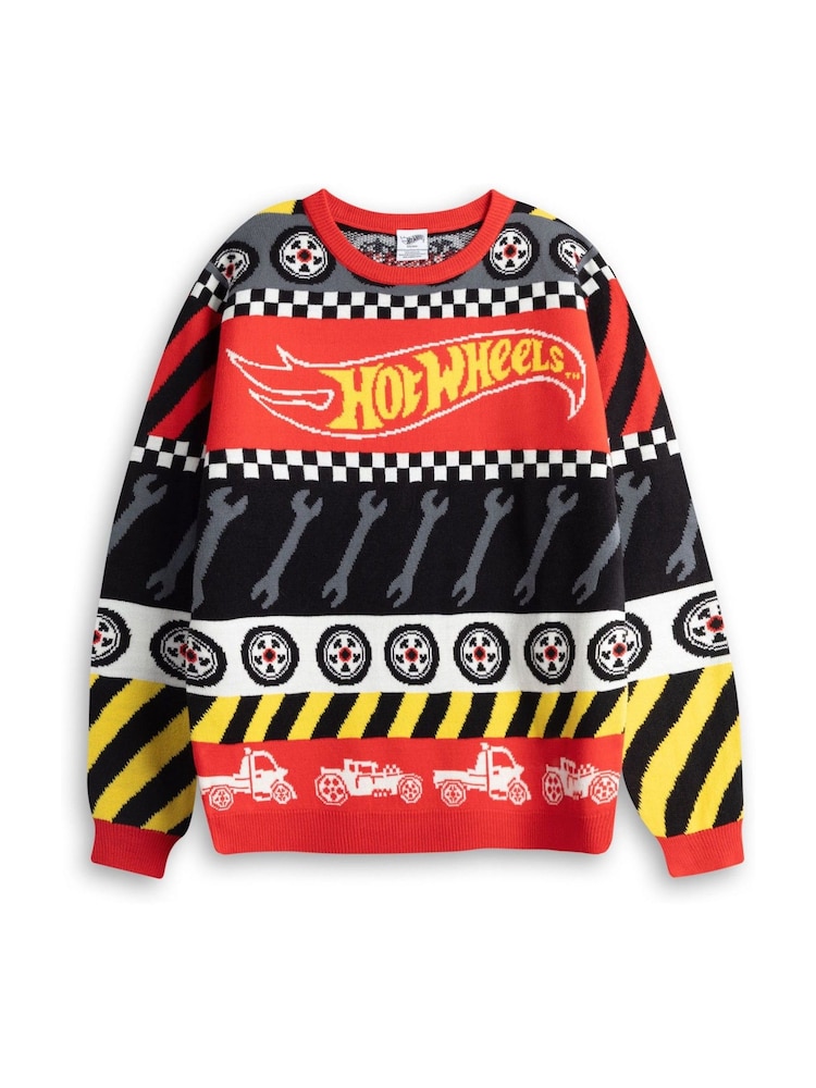 Vanilla Underground Red Hot Wheels Tyre & Spanner Fairisle Christmas Jumper - Image 1 of 6 Vanilla Underground Red Hot Wheels Tyre & Spanner Fairisle Christmas Jumper - Image 1 of 6