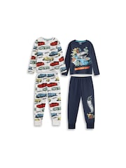 Vanilla Underground Blue Hot Wheels Multi-Pack of 2 Long Sleeve Long Leg Pyjamas Set - Image 1 of 6