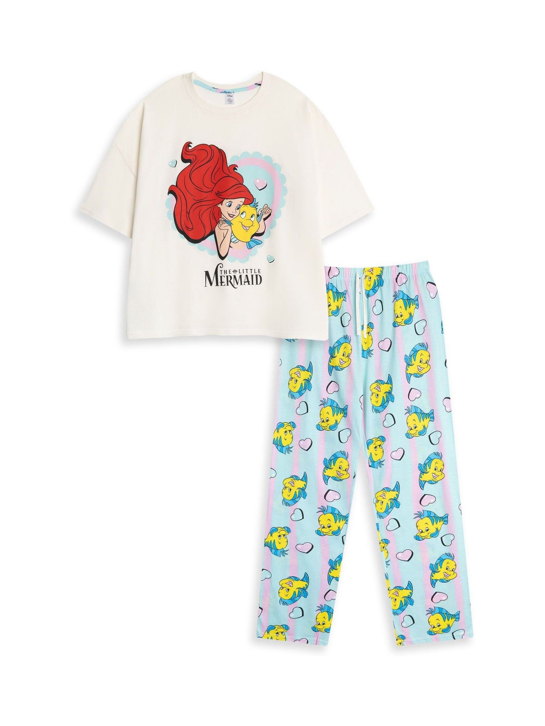 Disney The Little Mermaid Womens White Blue Yellow Short Sleeve Long Leg Pyjama Set | Ariel Flounder Print Sleepwear | Nightwear for Home Relaxation Merch - Image 8