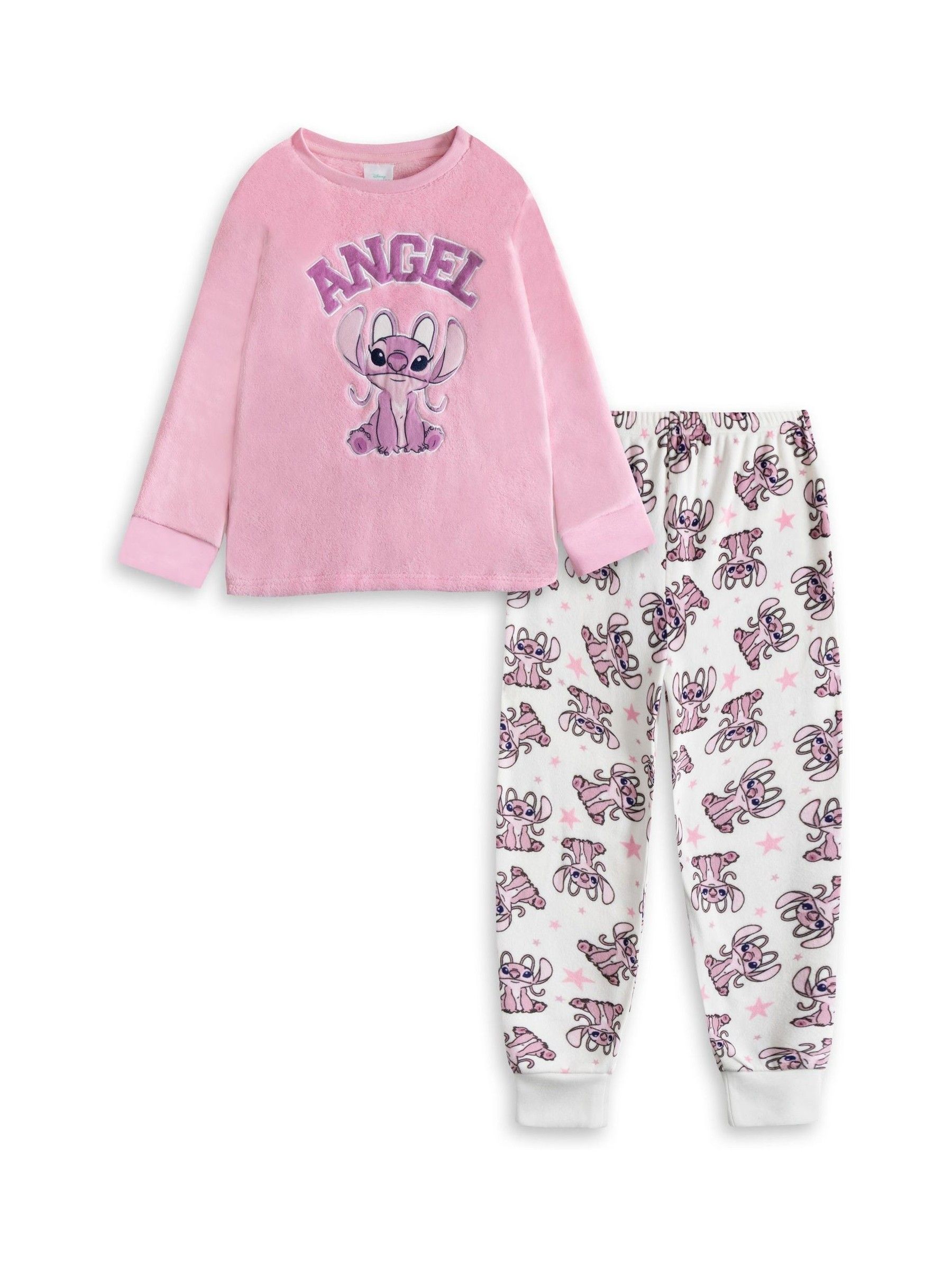 Disney Lilo & Stitch Angel Girls Pink Long Sleeve Long Leg Pyjama Set | Cosy Fleece Sleepwear with Character Print Nightwear for Bedtime & Sleepovers | Lilo & Stitch Merch - Image 4