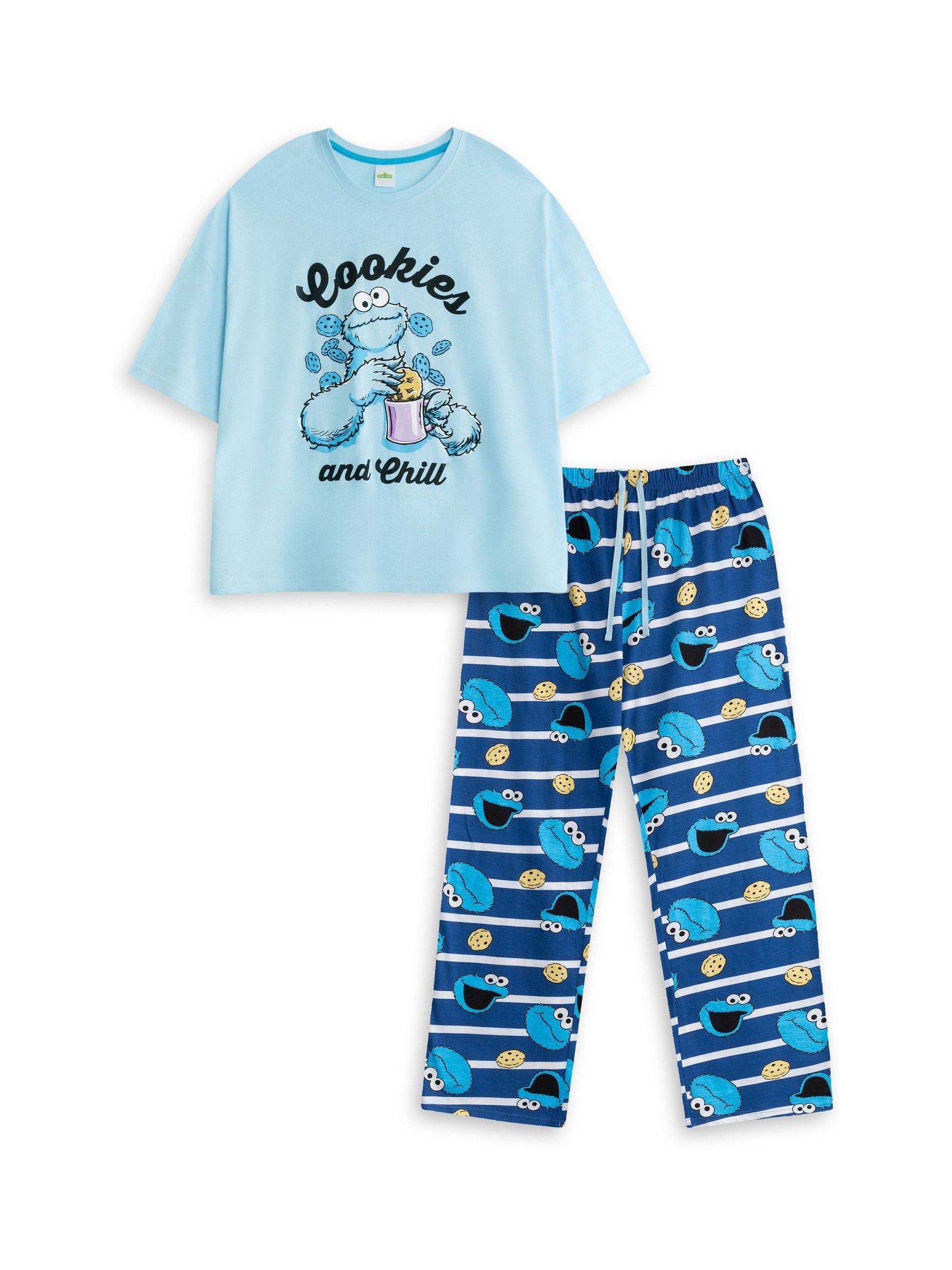 Vanilla Underground Women's Blue Sesame Street Cookie Monster Short Sleeve Long Leg Pyjamas Set - Image 4