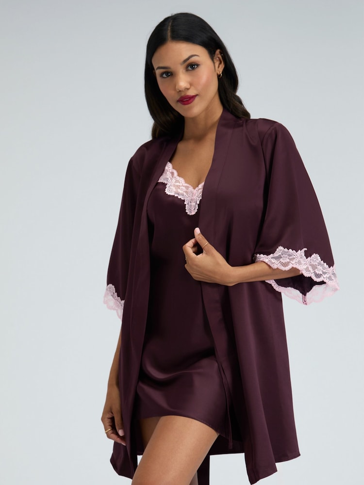 Boux Avenue Purple Amelia Satin Short Robe - Image 1 of 5 Boux Avenue Purple Amelia Satin Short Robe - Image 1 of 5