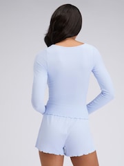 Boux Avenue Blue Lace Trim Rib Short Pyjamas Set - Image 2 of 5