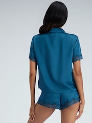 Boux Avenue Blue Amelia Satin Short Pyjamas Set - Image 3 of 5