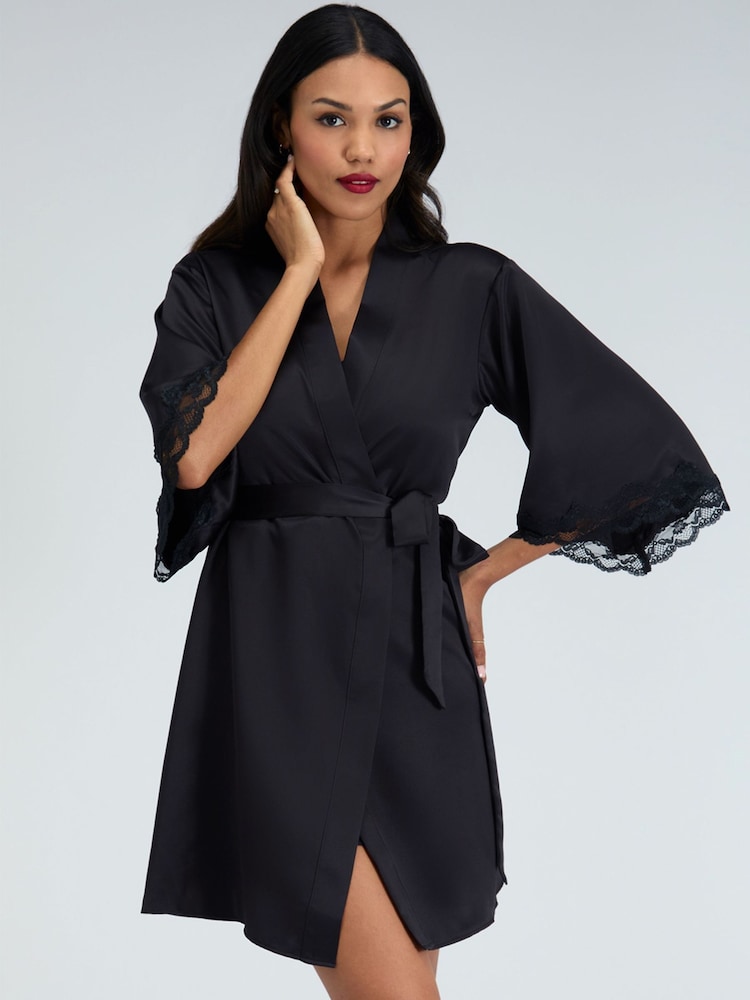 Boux Avenue Black Amelia Satin Short Robe - Image 1 of 5