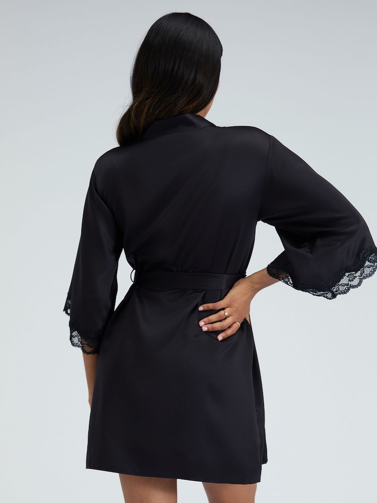 Boux Avenue Black Amelia Satin Short Robe - Image 2 of 5