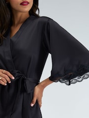 Boux Avenue Black Amelia Satin Short Robe - Image 3 of 5
