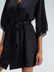 Boux Avenue Black Amelia Satin Short Robe - Image 5 of 5
