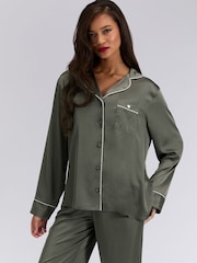 Boux Avenue Green Oversized Satin Revere & Pyjamas Set - Image 1 of 5