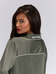 Boux Avenue Green Oversized Satin Revere & Pyjamas Set - Image 3 of 5