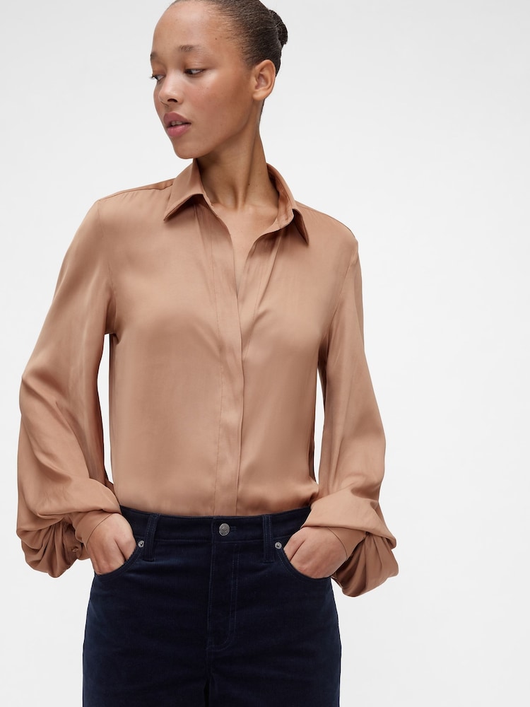 GapStudio Brown Satin Shirt - Image 1 of 5 GapStudio Brown Satin Shirt - Image 1 of 5