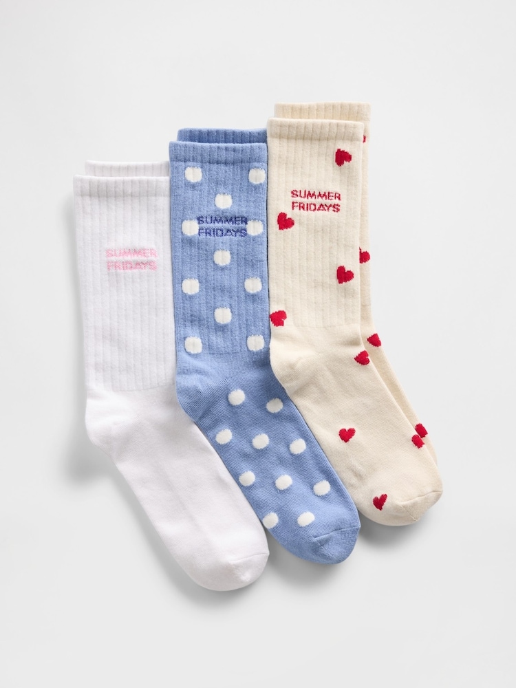 Gap X Summer Fridays Blue/White Logo Crew Socks 3 Pack - Image 1 of 3 Gap X Summer Fridays Blue/White Logo Crew Socks 3 Pack - Image 1 of 3