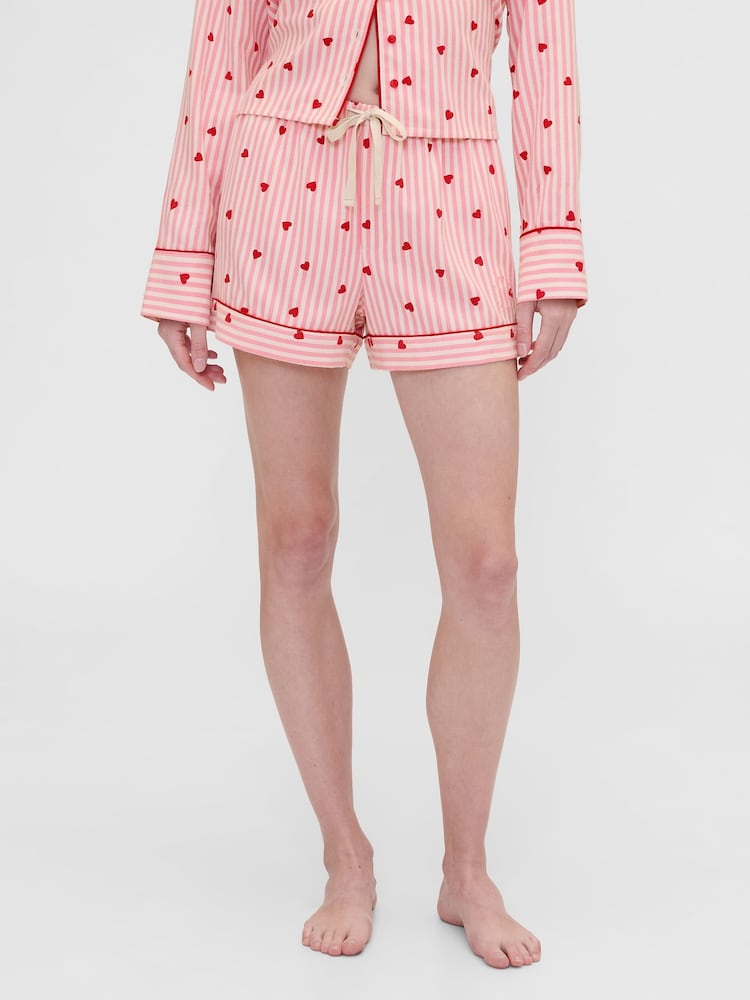 Gap X Summer Fridays Pink/Red Flannel Hearts Pyjama Shorts - Image 1 of 7 Gap X Summer Fridays Pink/Red Flannel Hearts Pyjama Shorts - Image 1 of 7