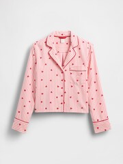 Gap X Summer Fridays Pink/Red Relaxed Flannel Hearts Pyjama Shirt - Image 5 of 7