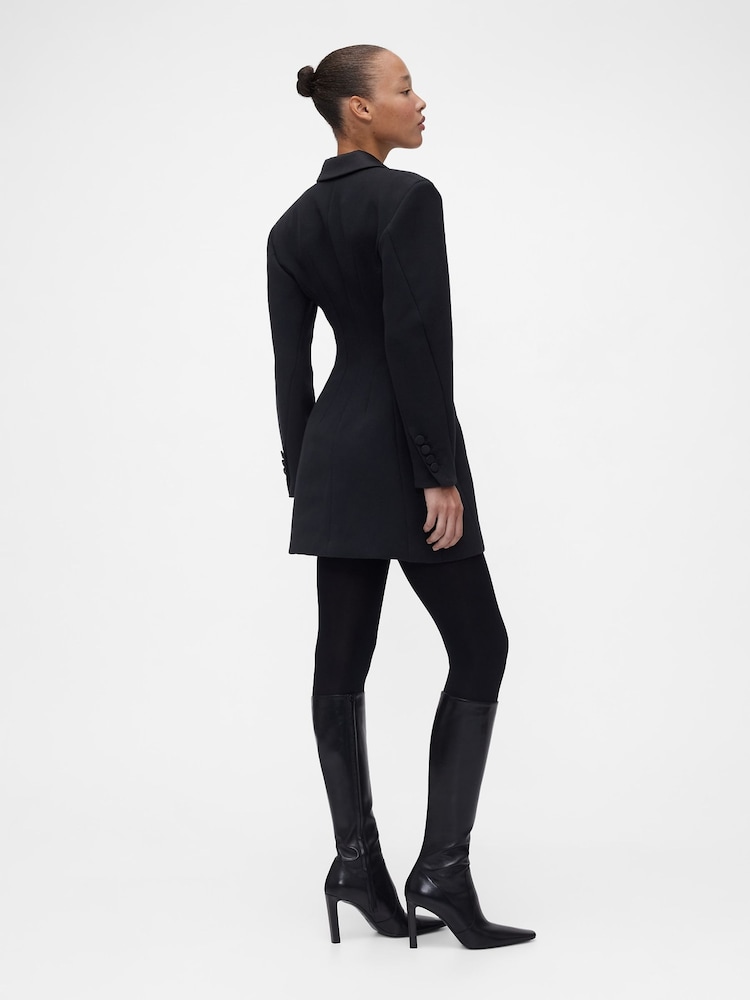 black blazer dress with tights Single-Breasted Blazer Mini Dress in Black - 4