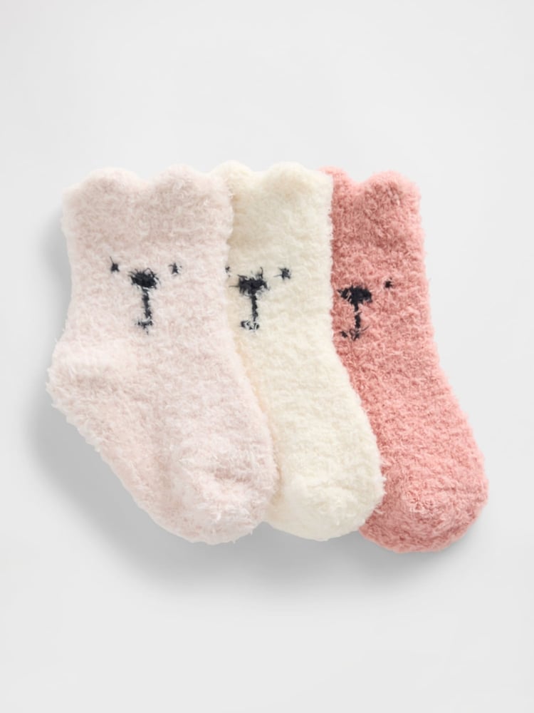 Gap Pink Cosy Bear Socks 3-Pack - Image 1 of 1 Gap Pink Cosy Bear Socks 3-Pack - Image 1 of 1