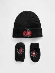 Gap Black Spider-Man Logo Beanie and Mittens Set - Image 1 of 1