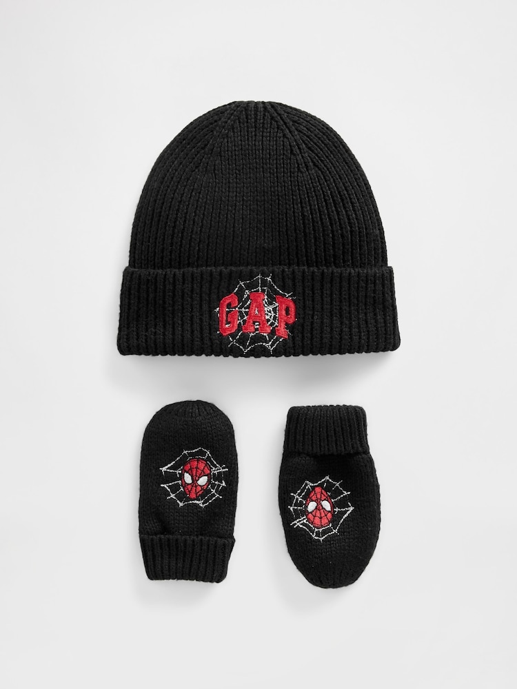 Gap Black Spider-Man Logo Beanie and Mittens Set - Image 1 of 1
