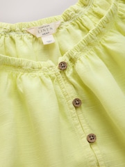 Lime Green Puff Sleeve Button Front Bardot Top With Linen - Image 3 of 3
