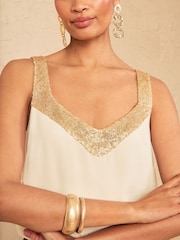 Love & Roses Ivory Sequin V-Neck Printed Vest - Image 2 of 4