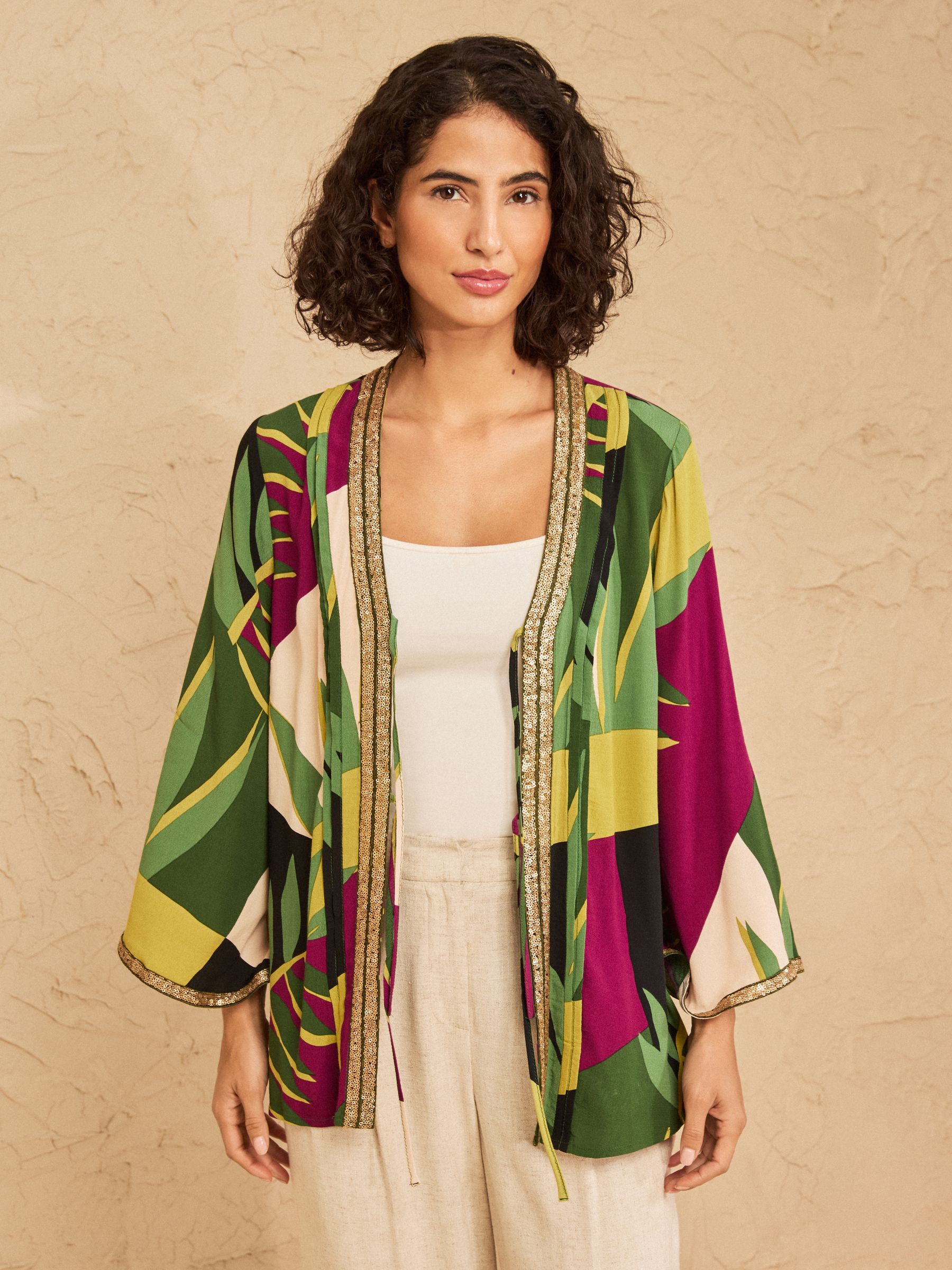 mahiron✿¨̮ Buy Love & Roses Green Sequin Trim Printed Kimono from the Next UK