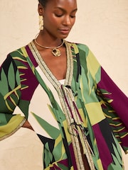 Love & Roses Green Sequin Trim Printed Kimono - Image 2 of 4