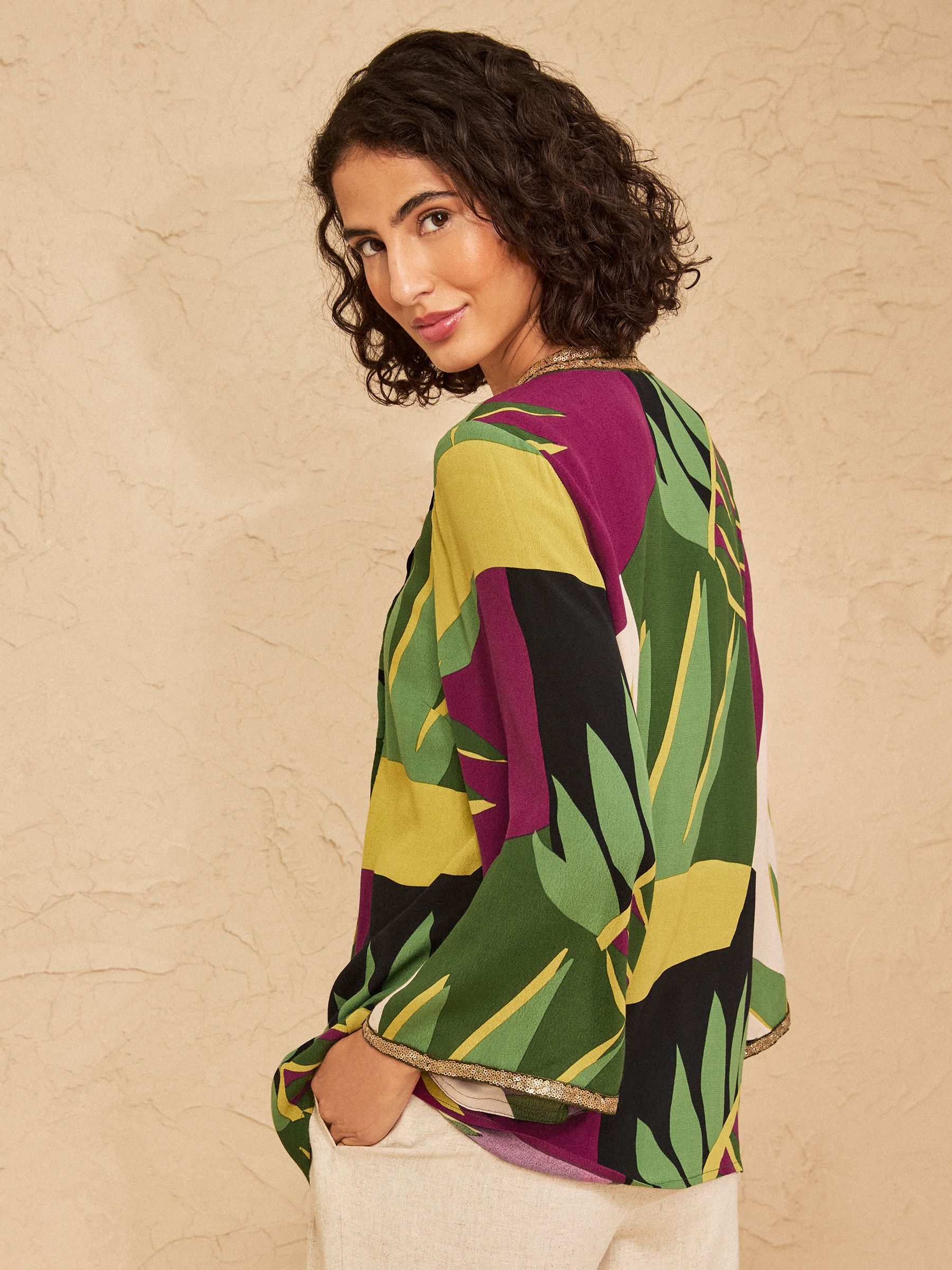 Buy Love & Roses Green Sequin Trim Printed Kimono from the Next UK
