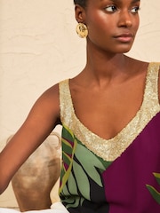 Love & Roses Green Sequin V-Neck Printed Vest - Image 2 of 4