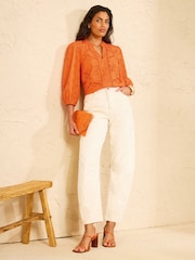 Love & Roses Orange Broderie Notch Neck Blouse - Image 3 of 4