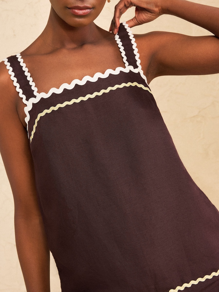 Love & Roses Chocolate Brown Ric Rac Detailed Cami - Image 2 of 4