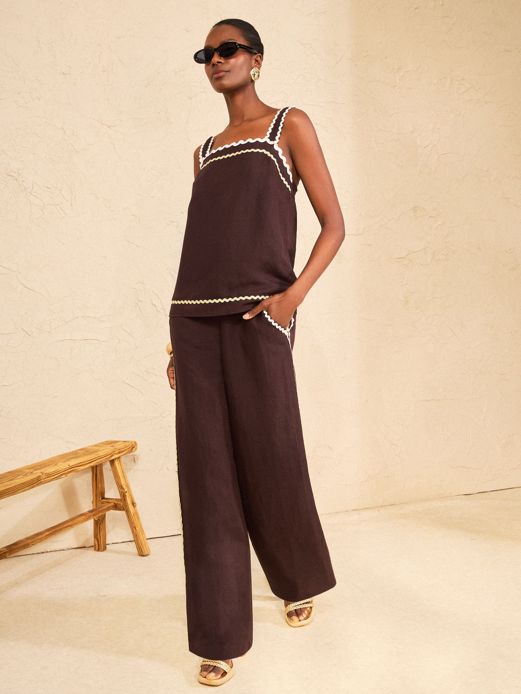 Buy Love & Roses Chocolate Brown Viscose/Linen Blend Ric Rac