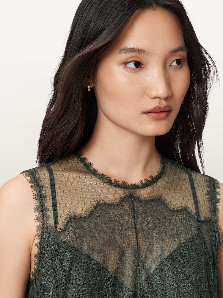 green allsaints dress AllSaints Chantelle Sequin-embellished Midi Dress