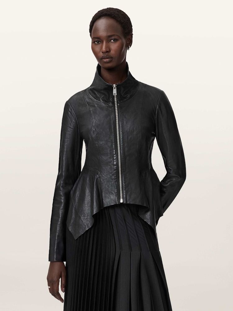AllSaints Black Grace Biker Jacket - Image 1 of 7