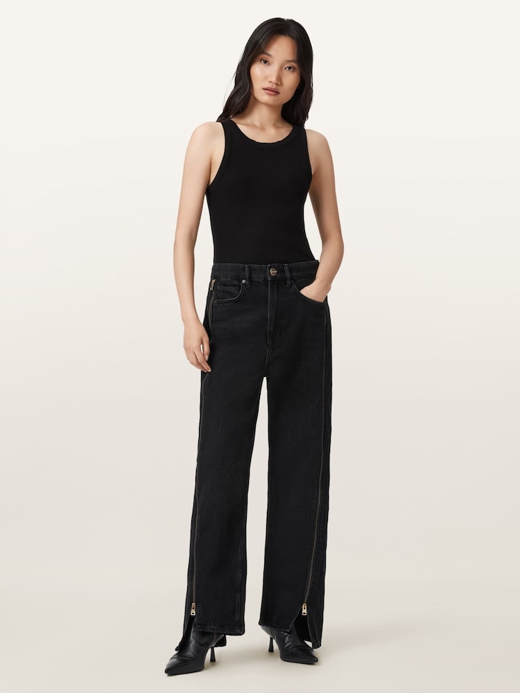 AllSaints Black Frankie Zip Jeans - Image 2 of 7