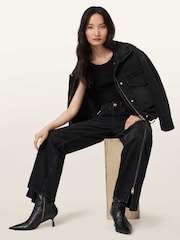 AllSaints Black Frankie Zip Jeans - Image 3 of 7