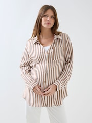 JoJo Maman Bébé Natural Stripe Oversized Button Through Shirt - Image 3 of 9